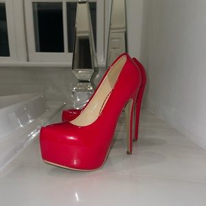 Red tall baby doll heels worn once for a couple hours